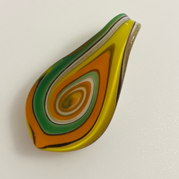 Handblown Artisan Oval Yellow Green Orange Fall Art Lampwork Glass Pendant - Picture 3 of 15